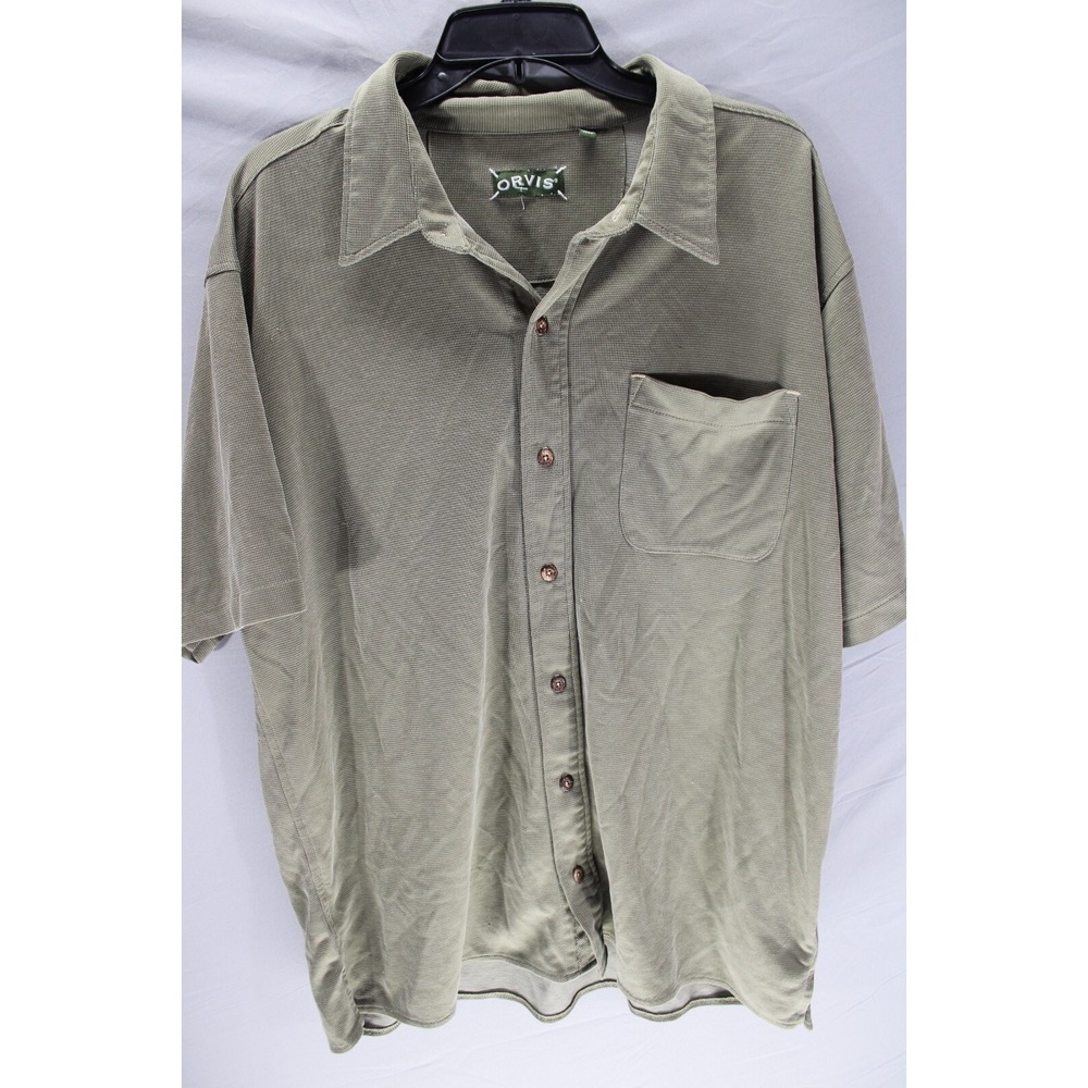 Orvis Button Up Casual Shirt Tencel Polyester Green Size XL Fishing Stretch‎